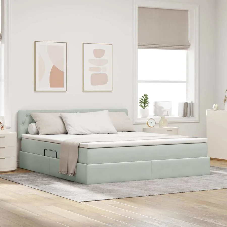 Lit de Rangement avec matelas Gris clair 160 x 200 cm Velours