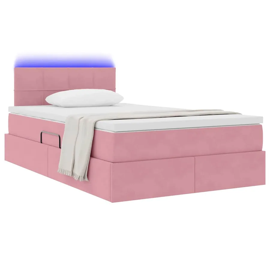 Lit de rangement LED avec matelas Rose 120 x 200 cm Velours - 3