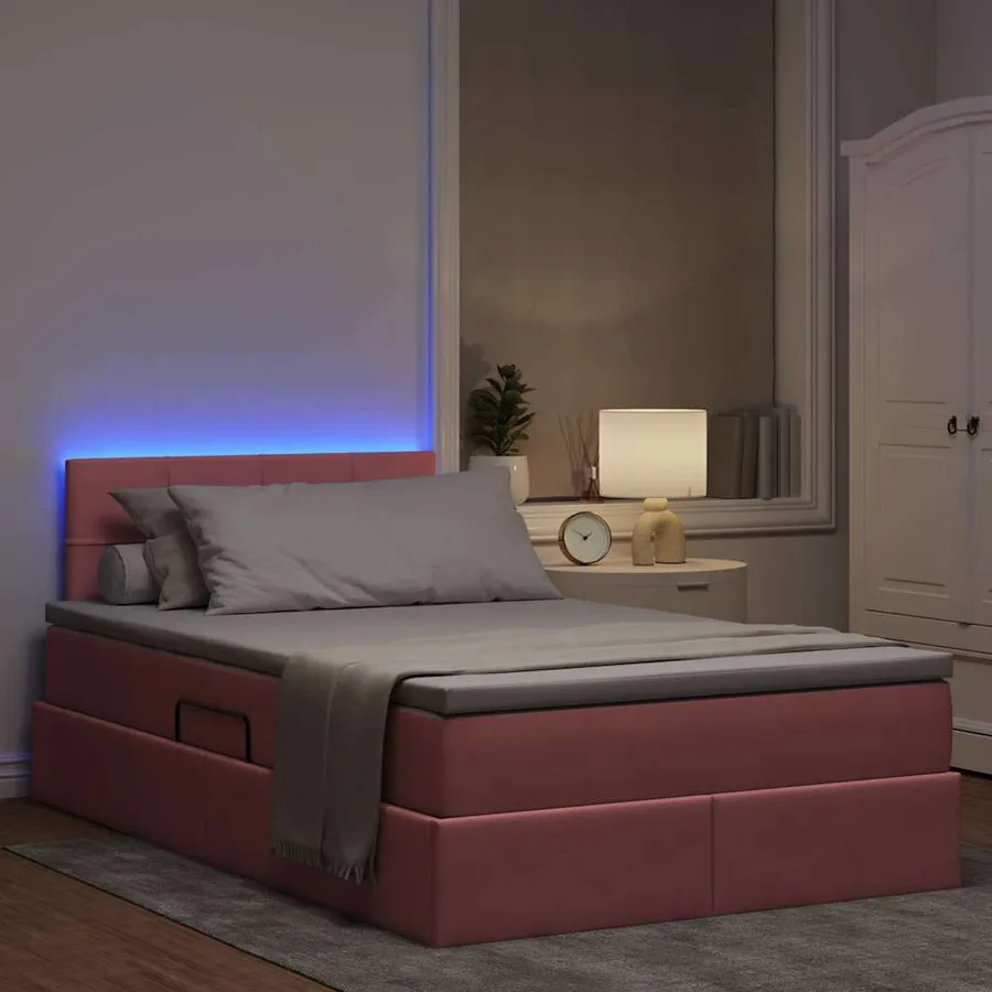 Lit de rangement LED avec matelas Rose 120 x 200 cm Velours - 5