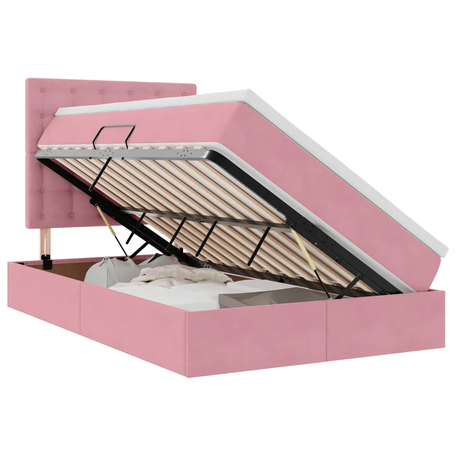 Lit avec rangement et matelas Rose 120 x 200 cm Velours - 2