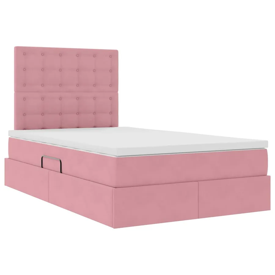 Lit avec rangement et matelas Rose 120 x 200 cm Velours - 5