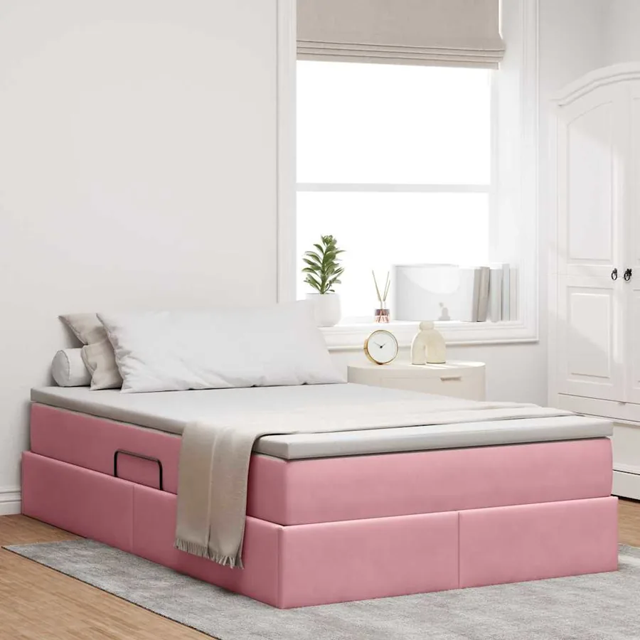 Lit avec rangement et matelas Rose 120 x 200 cm Velours