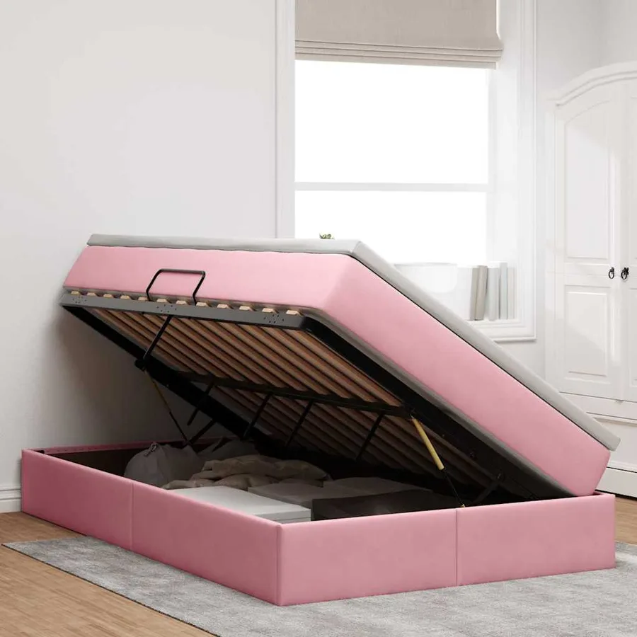 Lit avec rangement et matelas Rose 120 x 200 cm Velours - 4