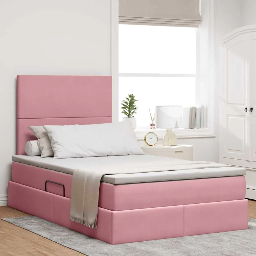 Lit avec rangement et matelas Rose 120 x 200 cm Velours