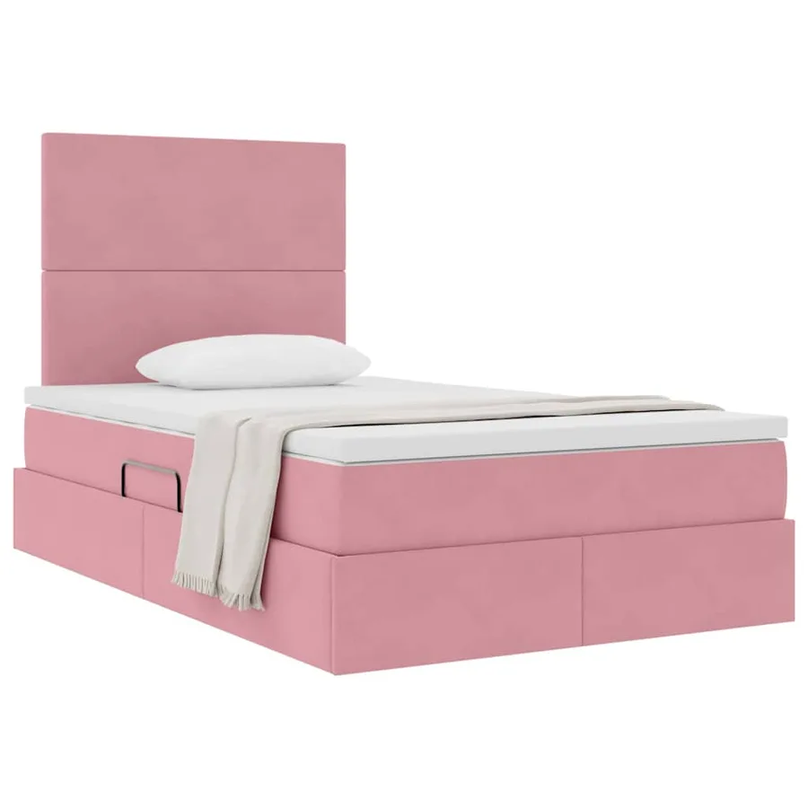 Lit avec rangement et matelas Rose 120 x 200 cm Velours - 3