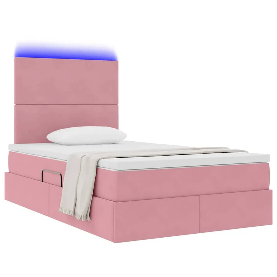 Lit de rangement LED avec matelas Rose 120 x 200 cm Velours - 3