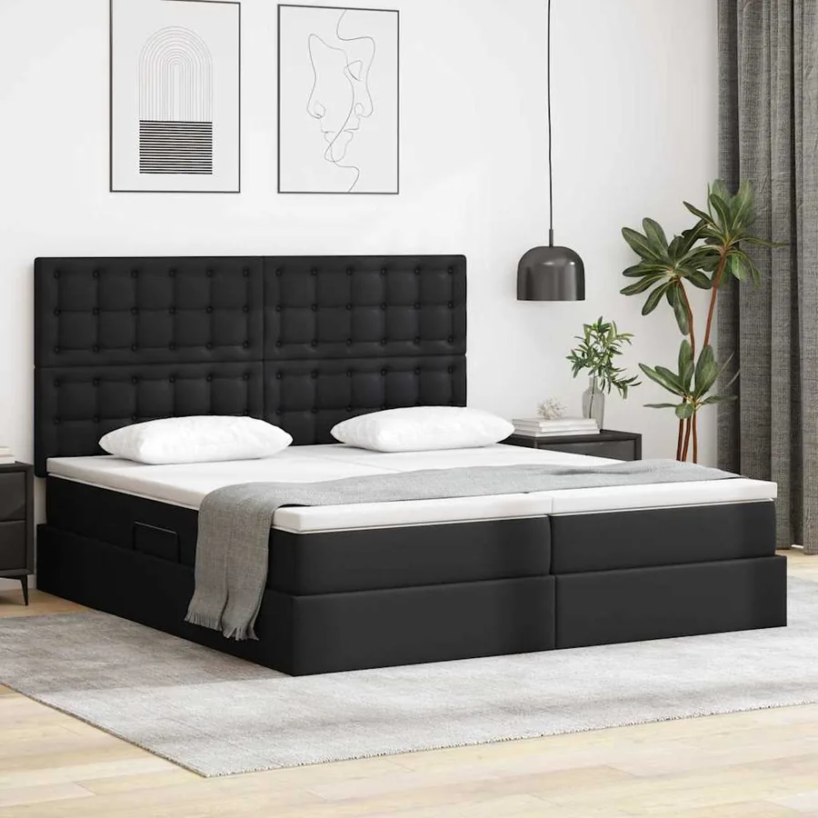 Lit avec rangement et LED Noir 200 x 200 cm Simili cuir