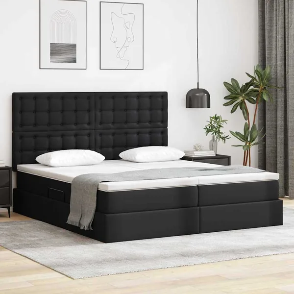 Lit avec rangement et LED Noir 200 x 200 cm Simili cuir