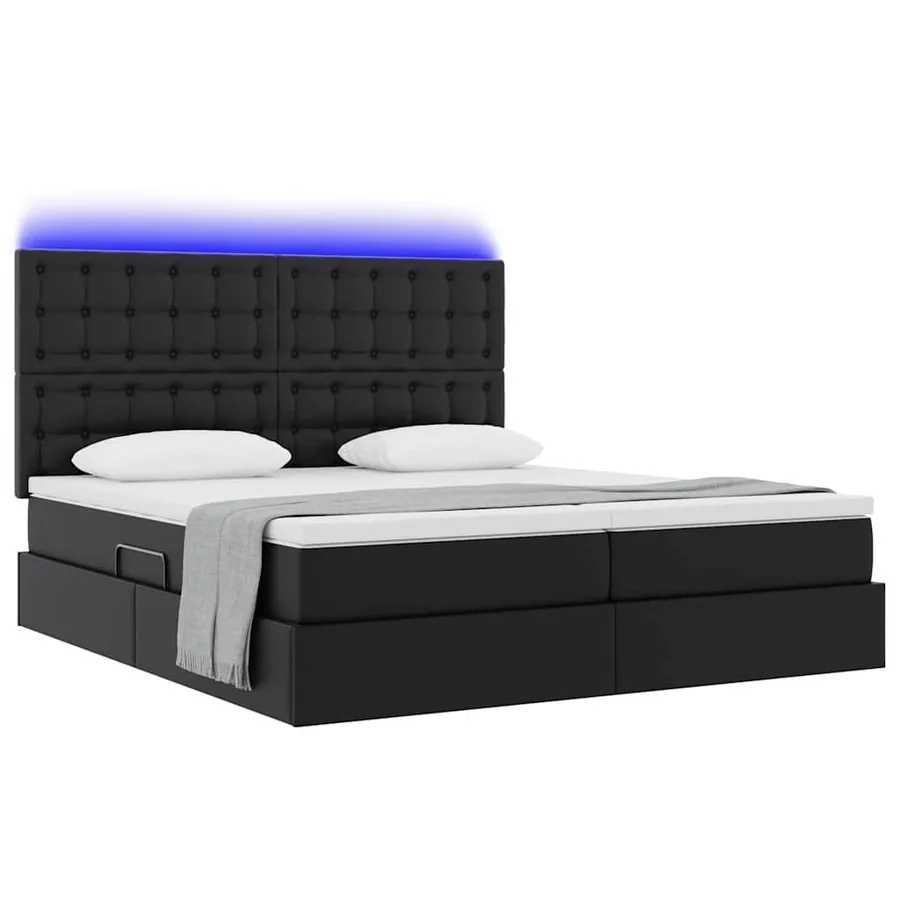 Lit avec rangement et LED Noir 200 x 200 cm Simili cuir - 3