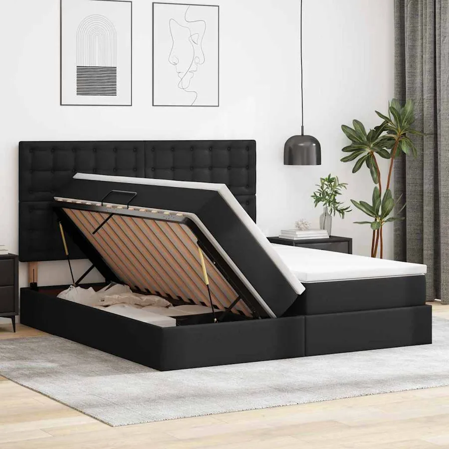Lit avec rangement et LED Noir 200 x 200 cm Simili cuir - 4
