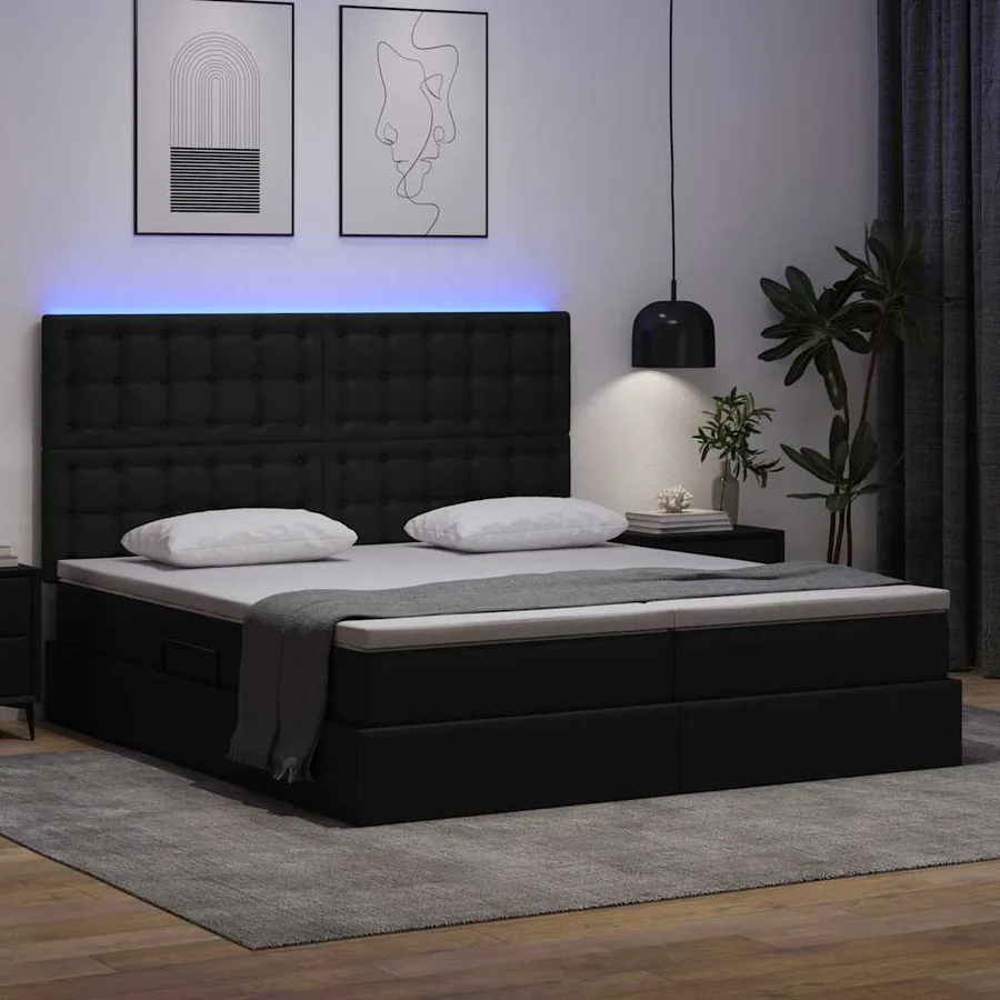 Lit avec rangement et LED Noir 200 x 200 cm Simili cuir - 5