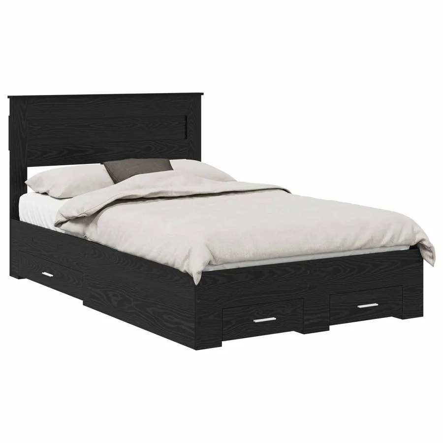 Cadre de lit Chêne noir 135 x 190 cm Bois d'ingénierie - 2