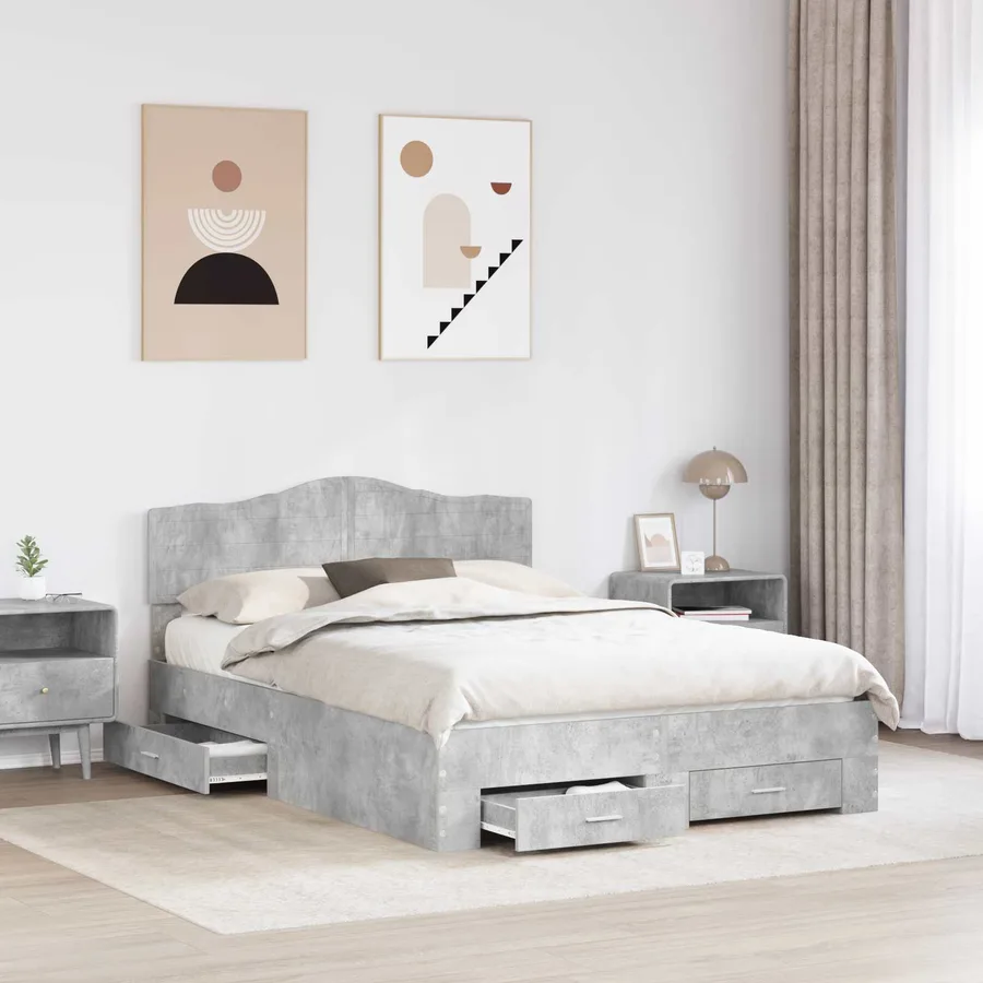 Cadre de lit Gris béton 140 x 190 cm Bois d'ingénierie - 3