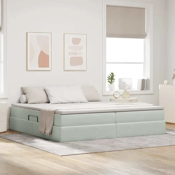 Lit avec rangement et matelas Gris clair 200 x 200 cm Velours