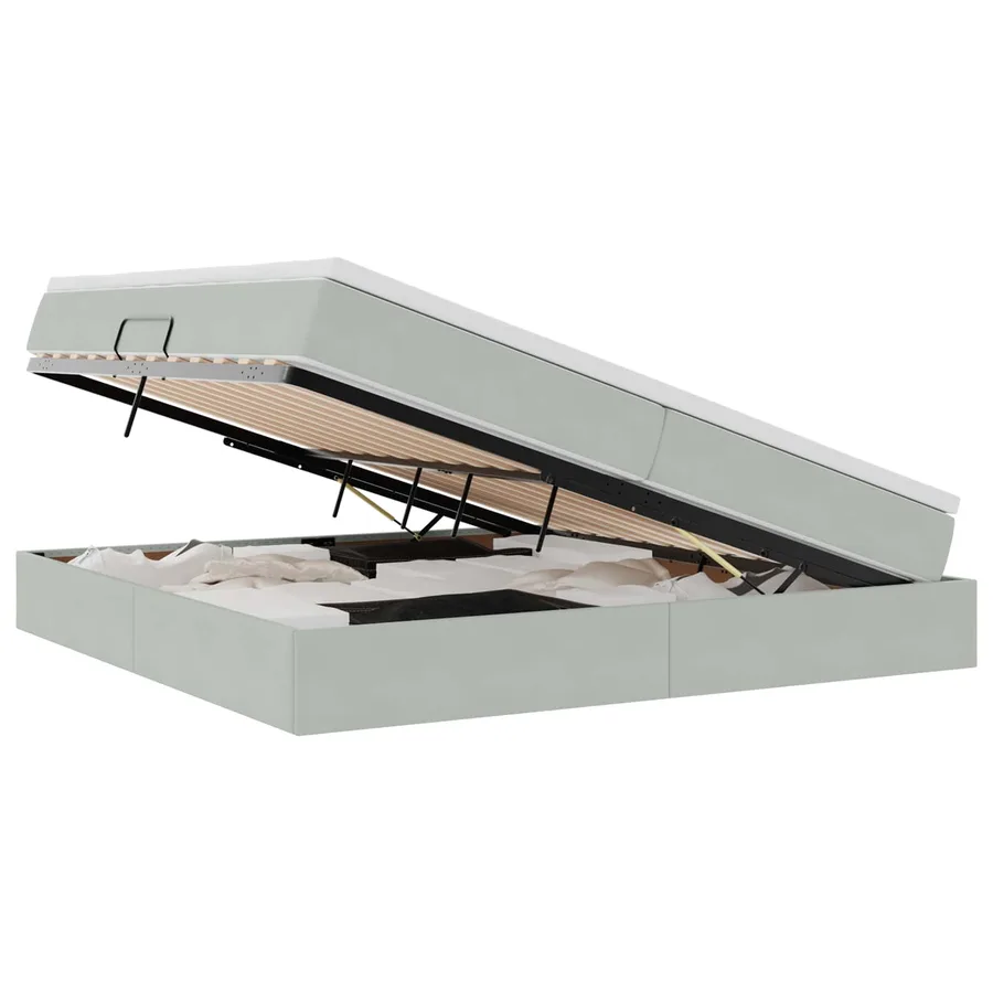 Lit avec rangement et matelas Gris clair 200 x 200 cm Velours - 2