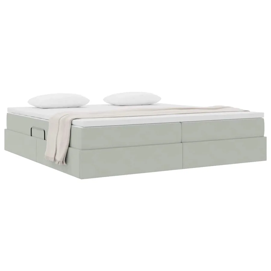 Lit avec rangement et matelas Gris clair 200 x 200 cm Velours - 3