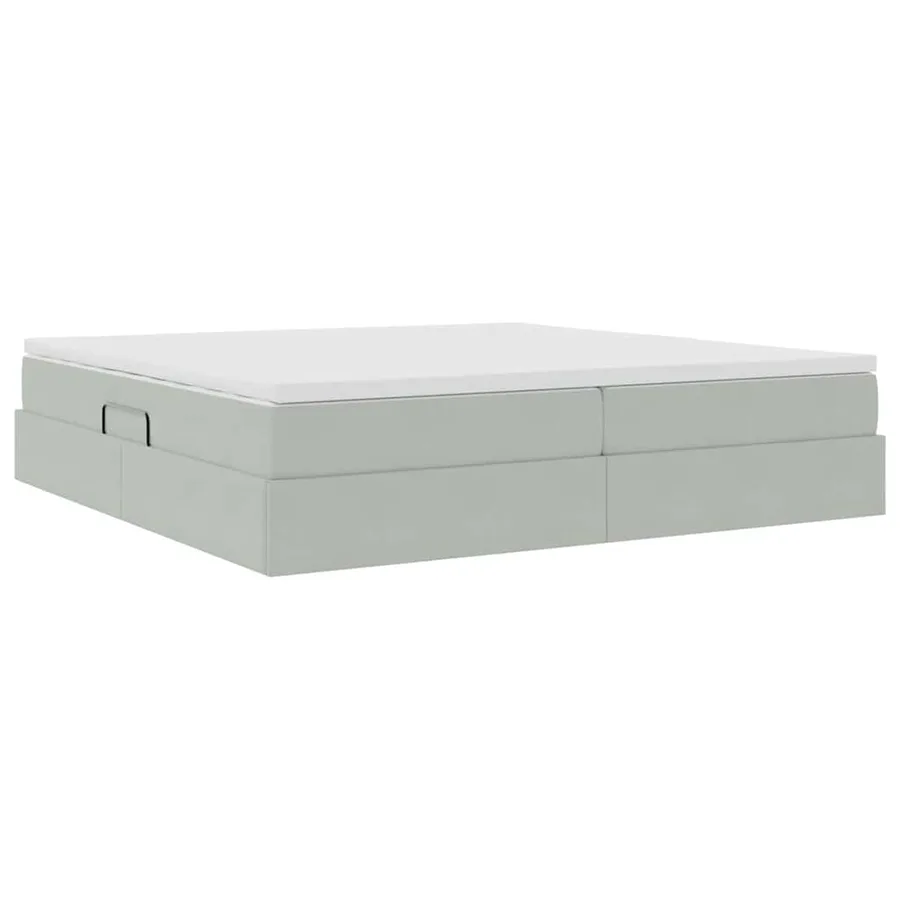 Lit avec rangement et matelas Gris clair 200 x 200 cm Velours - 5