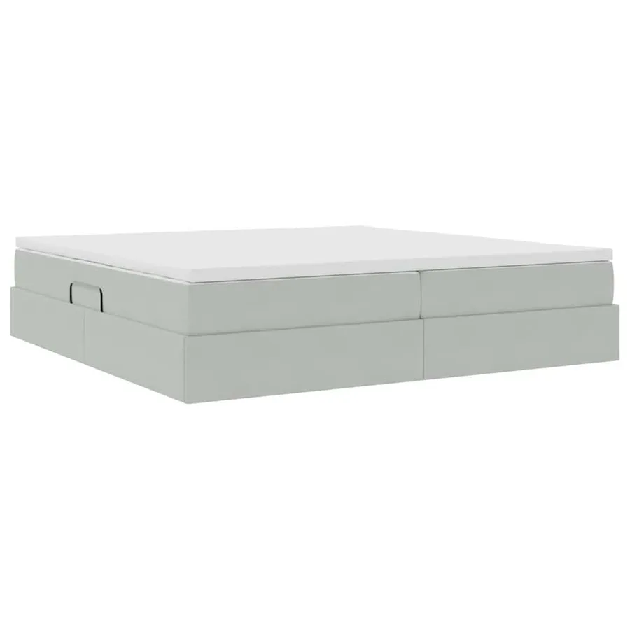 Lit avec rangement et matelas Gris clair 200 x 200 cm Velours - 9