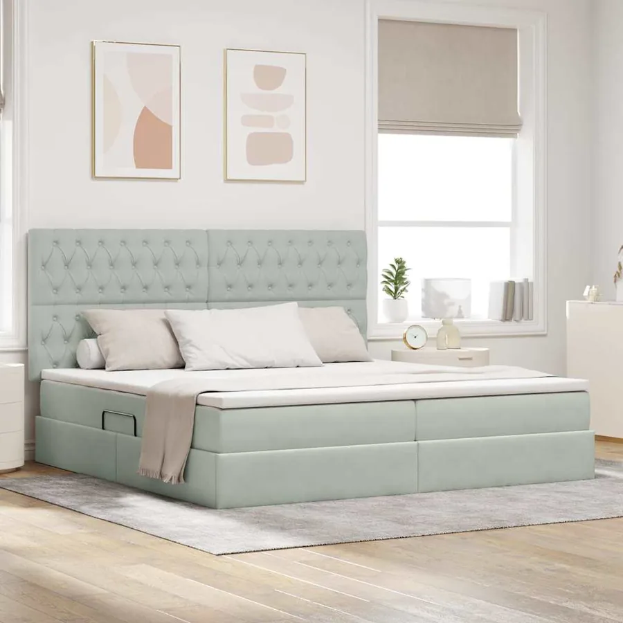 Lit de rangement LED avec matelas Gris clair 200 x 200 cm