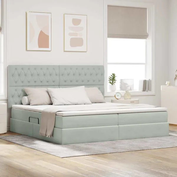 Lit de rangement LED avec matelas Gris clair 200 x 200 cm