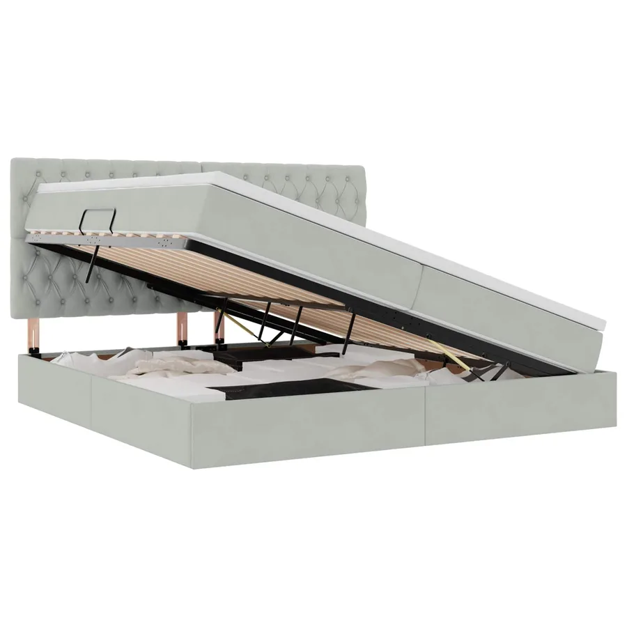 Lit de rangement LED avec matelas Gris clair 200 x 200 cm - 2