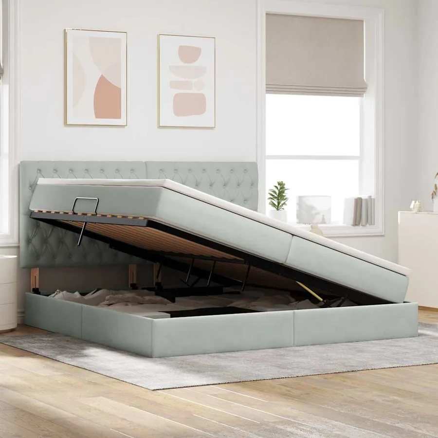 Lit de rangement LED avec matelas Gris clair 200 x 200 cm - 4