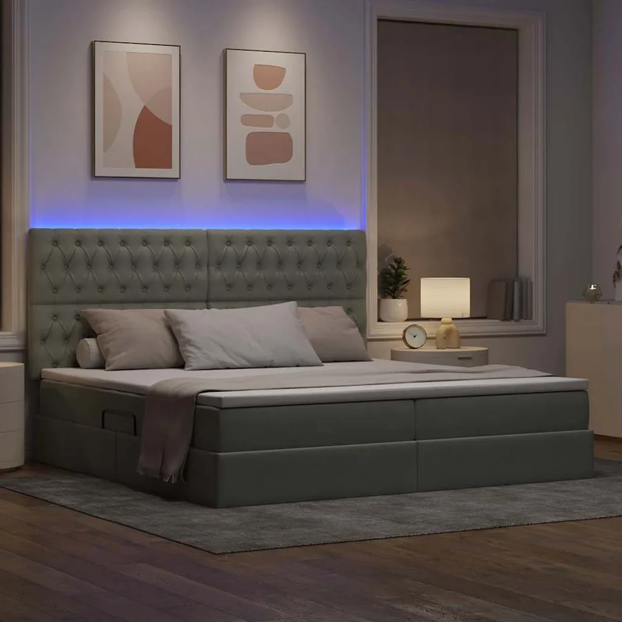 Lit de rangement LED avec matelas Gris clair 200 x 200 cm - 5