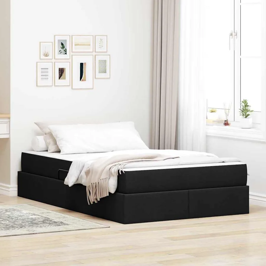 Lit avec rangement et matelas Noir 120 x 200 cm Polyester