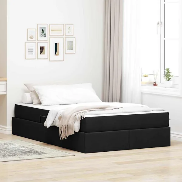 Lit avec rangement et matelas Noir 120 x 200 cm Polyester
