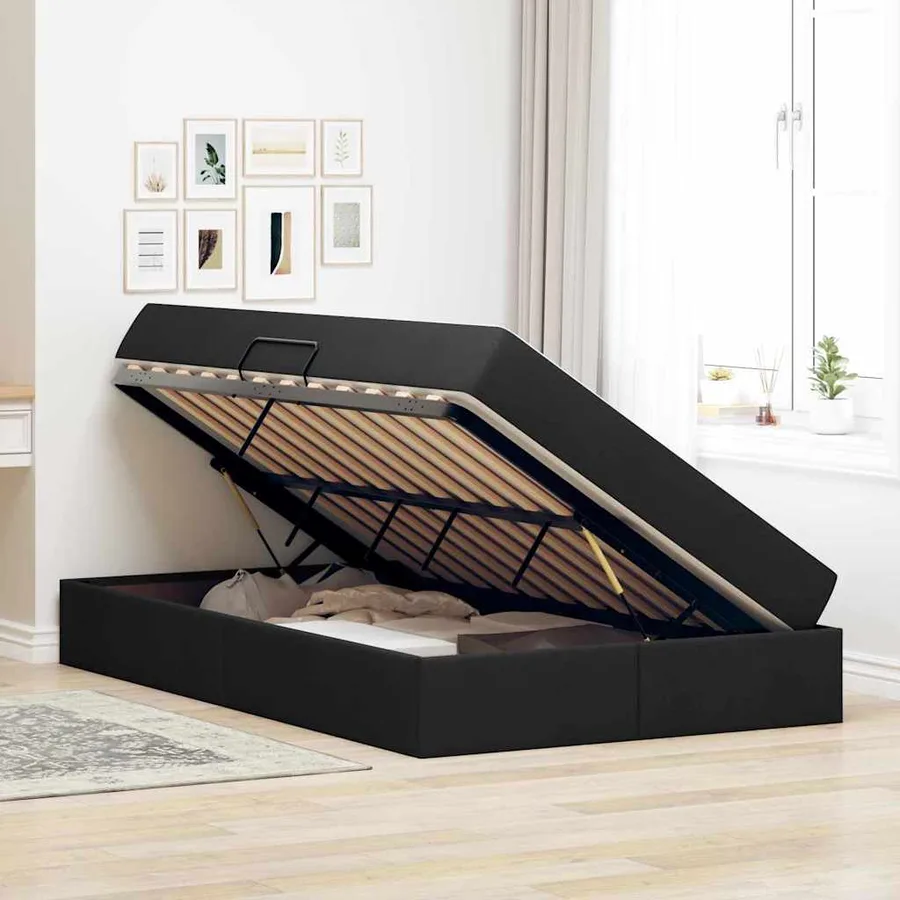 Lit avec rangement et matelas Noir 120 x 200 cm Polyester - 4