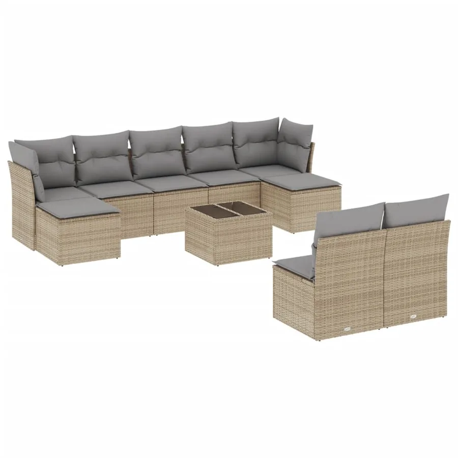 Salon de jardin avec coussins 10 pcs beige résine tressée - 2