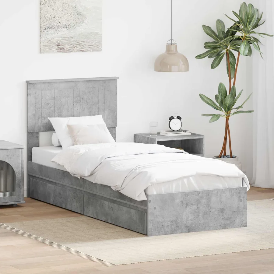 Lit de Rangement Gris béton 75 x 190 cm Bois d'ingénierie