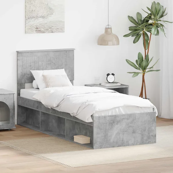 Cadre de lit avec tête de lit Gris Béton 75 x 190 cm Pin massif