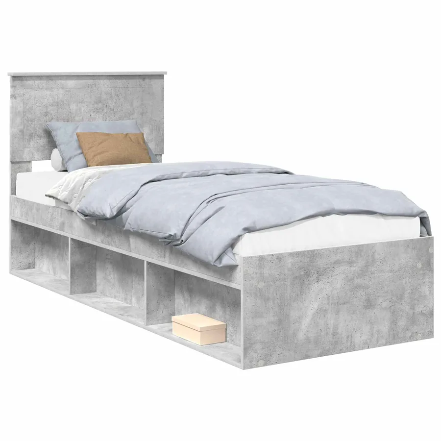 Cadre de lit avec tête de lit Gris Béton 75 x 190 cm Pin massif - 2