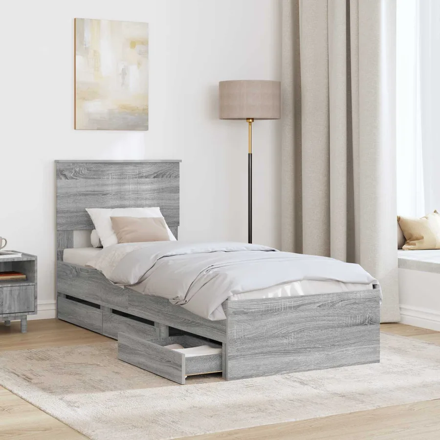 Cadre de lit Gris Sonoma 75 x 190 cm Bois Ingénierie - 3