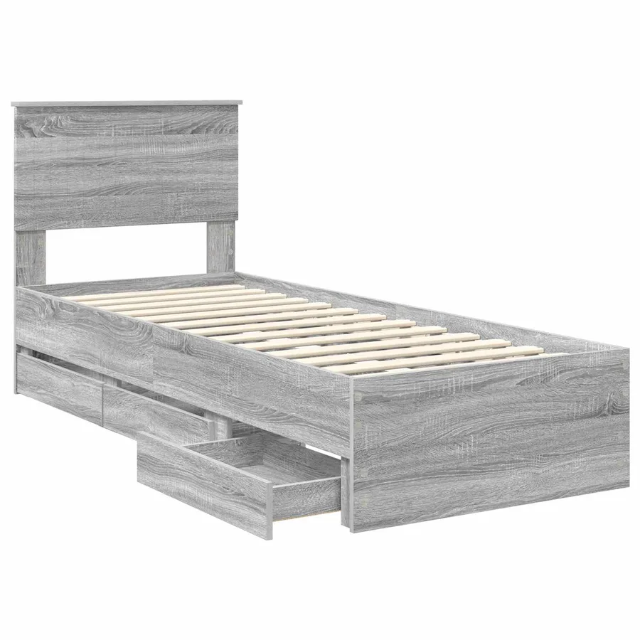 Cadre de lit Gris Sonoma 75 x 190 cm Bois Ingénierie - 5