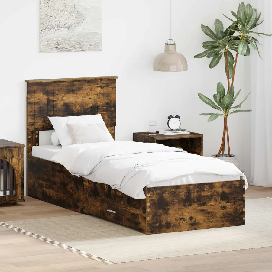 Cadre de lit Chêne Fumé et Argent 75 x 190 cm Bois d'ingénierie