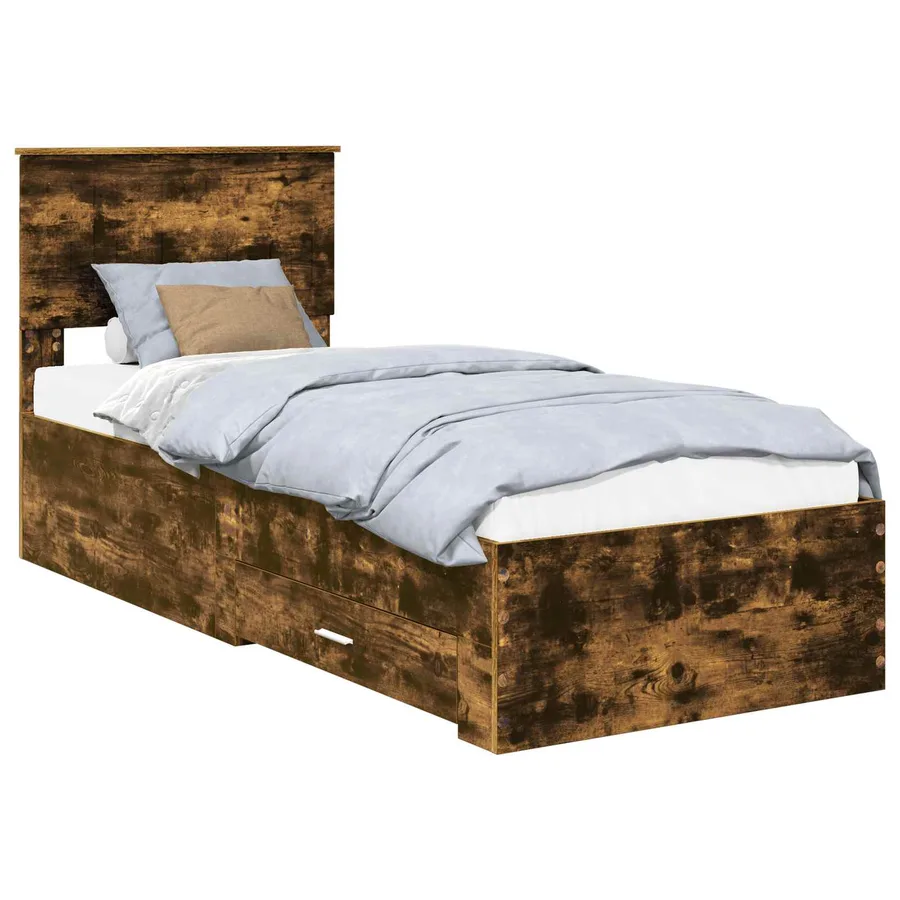 Cadre de lit Chêne Fumé et Argent 75 x 190 cm Bois d'ingénierie - 2