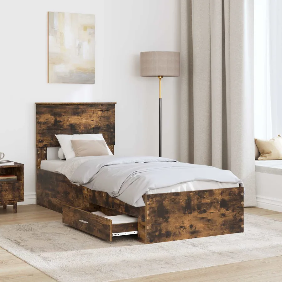 Cadre de lit Chêne Fumé et Argent 75 x 190 cm Bois d'ingénierie - 3