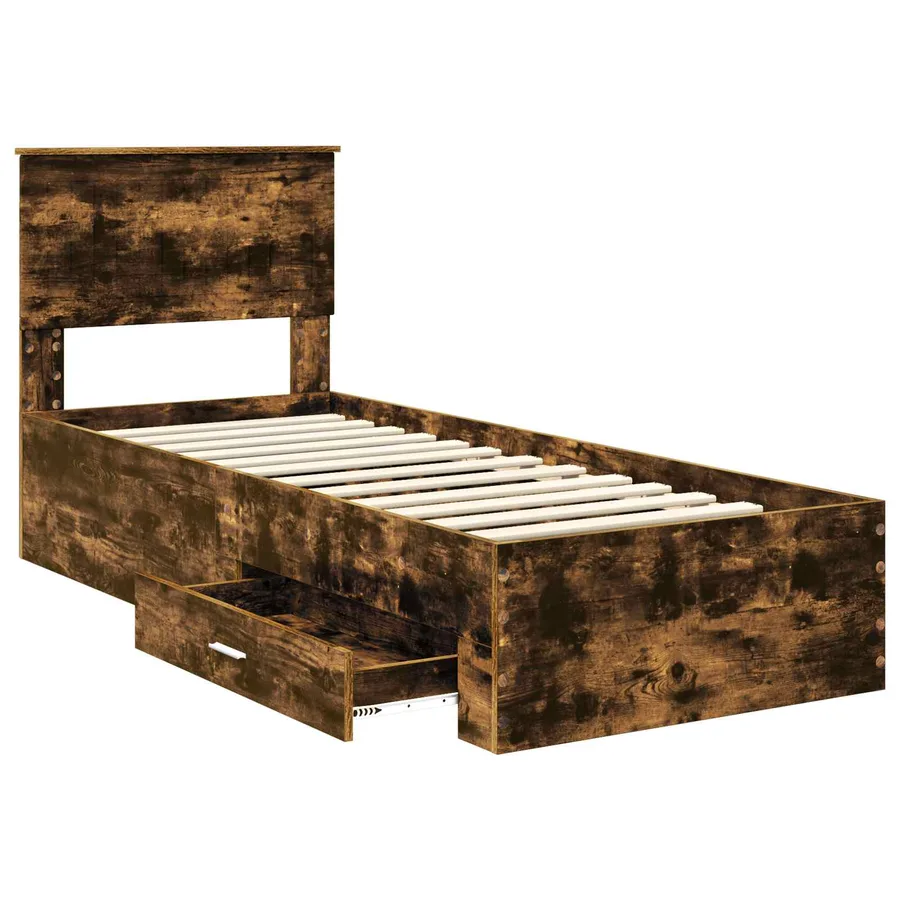 Cadre de lit Chêne Fumé et Argent 75 x 190 cm Bois d'ingénierie - 5