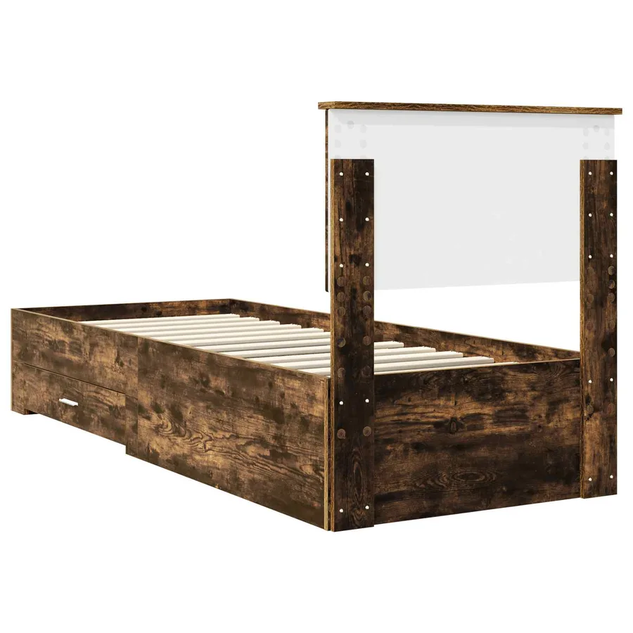Cadre de lit Chêne Fumé et Argent 75 x 190 cm Bois d'ingénierie - 9