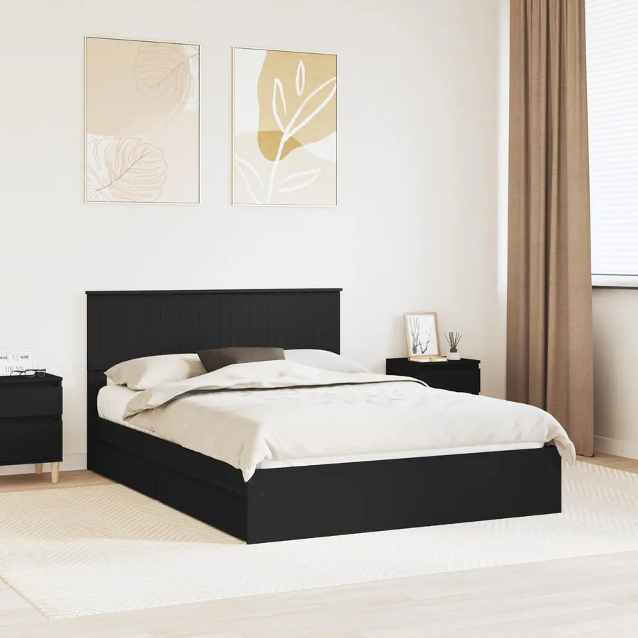 Lit de Rangement Noir 135 x 190 cm Bois d'ingénierie