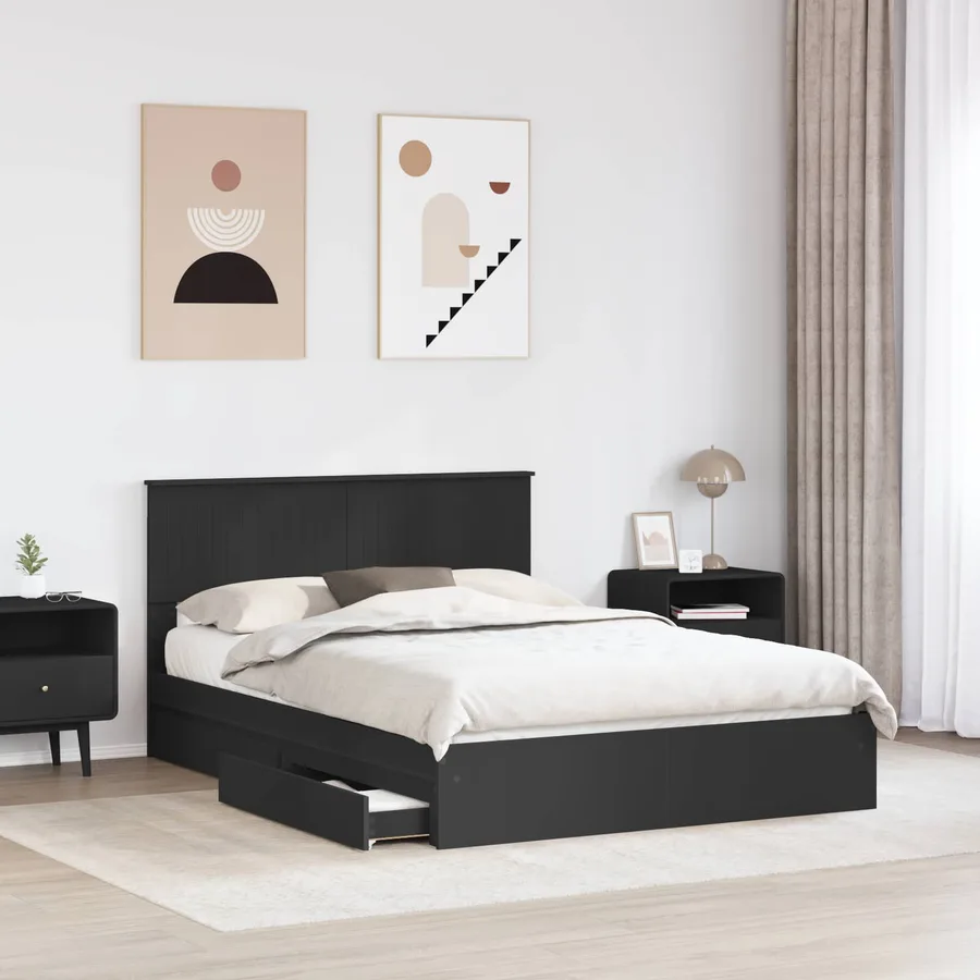 Lit de Rangement Noir 135 x 190 cm Bois d'ingénierie - 3