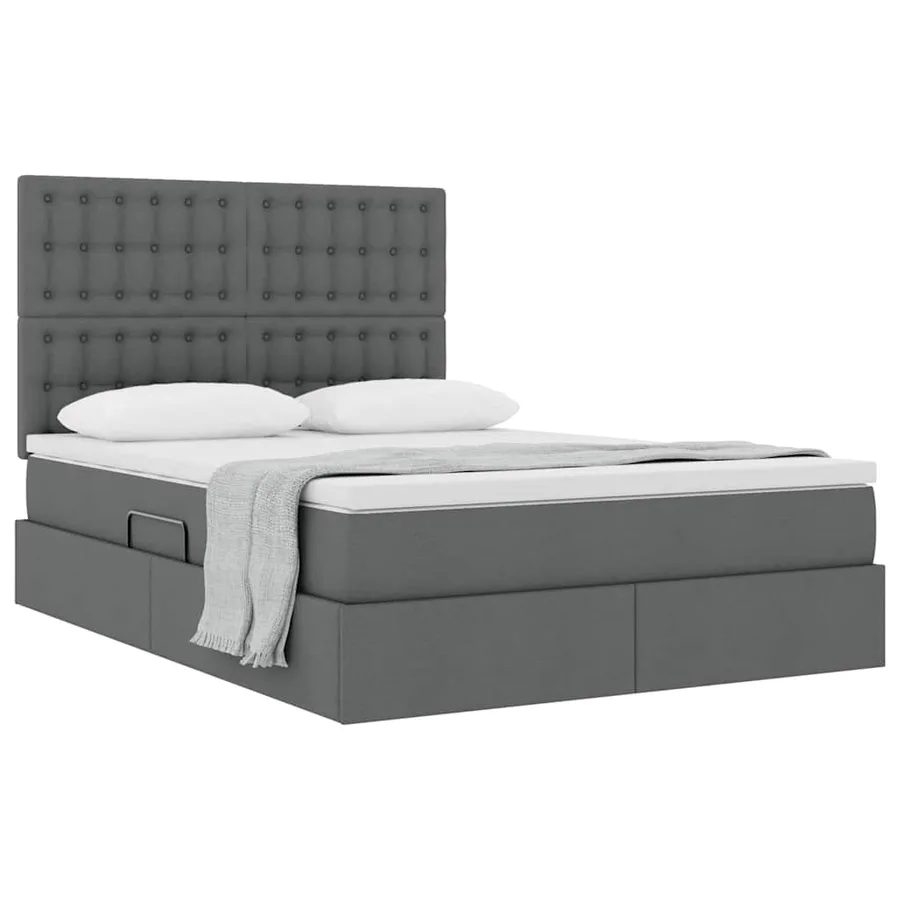 Lit avec rangement et matelas Gris foncé 140 x 190 cm tissu - 3