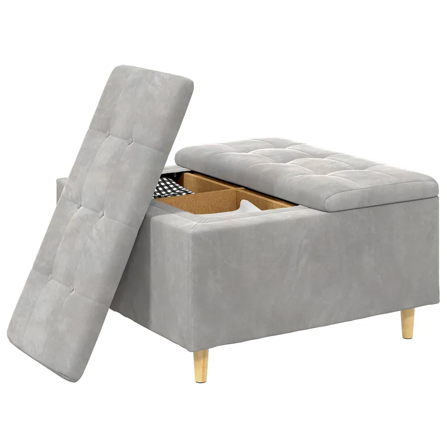 Pouf de rangement Gris clair 80 x 80 x 45 cm Velours - 3