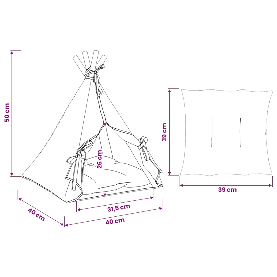 Teepee pour animaux de compagnie avec coussin 40 x 40 x 50 cm - 8