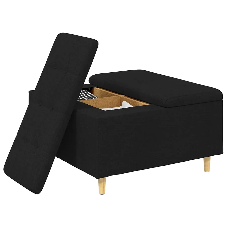 Pouf de rangement avec coussin Noir 80 x 80 x 45 cm tissu - 3