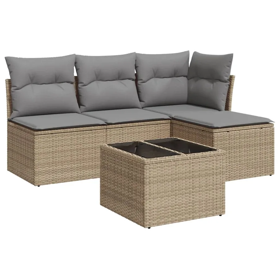 Salon de jardin avec coussins 5 pcs beige résine tressée - 2