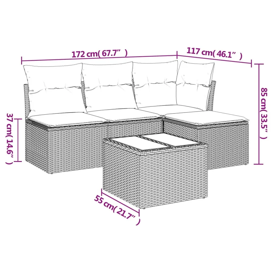 Salon de jardin avec coussins 5 pcs beige résine tressée - 3