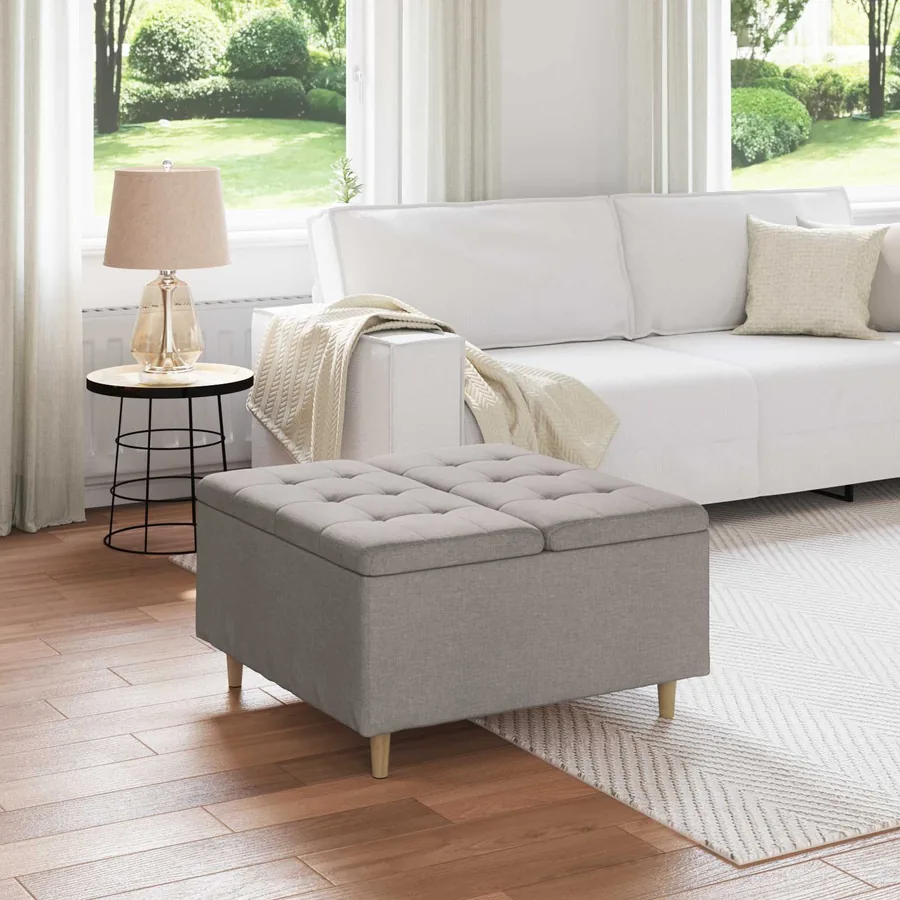 Pouf de rangement avec coussin Taupe 80 x 80 x 45 cm tissu
